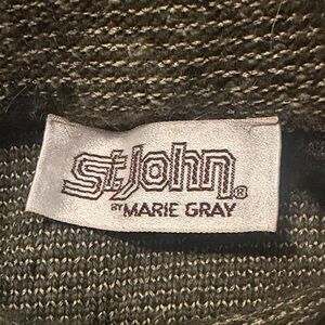 Vintage 80s ST JOHN Marie Gray Mock Neck Green Wool Blend Knit Blouse 10